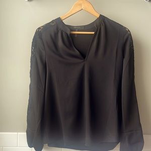 BCBG MAXAZRIA black lace trimmed top long sleeve NWOT size S